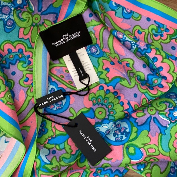 Marc Jacobs The Diamond Scarf silk green paisley - Picture 6 of 7
